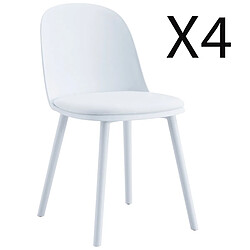 Pegane Lot de 4 chaises de salle à manger en polypropylène et simili-cuir coloris blanc - Longueur 45 x profondeur 55,50 x hauteur 80 cm