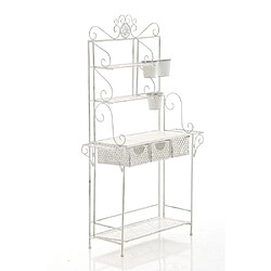 Decoshop26 Etagère de rangement pour véranda jardin balcon pliable fleur plante avec paniers en métal blanc vieilli 10_0003820 