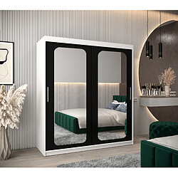 Abiks Meble Armoire PROMO T3 À Portes Coulissantes 200/180/62 2 Portes (Blanc/Noir)