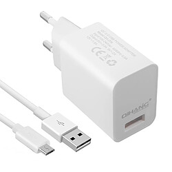 Avizar Chargeur secteur USB 3A Qualcomm Quick Charge 3.0 Câble Micro-USB 1m Blanc