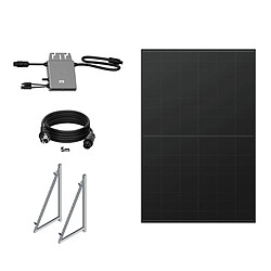 TORNASOL Kit solaire auto-installable 400W, x1 panneau solaire rigide, bifacial, full black de 420W-DC1500V, inclinaison 60º, protection IP68, connexion schuko|câble MC4, recommandé pour toit plat