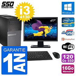 PC Tour Dell 3020 Ecran 27" Intel i3-4130 RAM 16Go SSD 120Go Windows 10 Wifi - Occasion