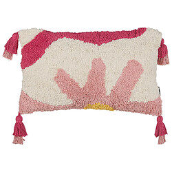 Beliani Coussin ACTAEA Coton 30 x 50 cm Floral Touffeté Rose