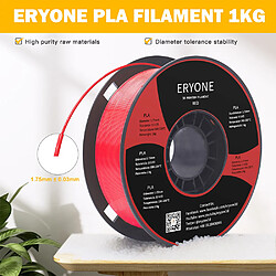 None Filament PLA ERYONE pour imprimante 3D 1,75 mm Tolérance 0,03 mm 1 kg (2,2 lb)/bobine - Rouge