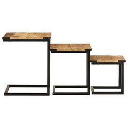 Acheter Maison Chic Lot de 3 Tables basses gigognes pour salon | Table à café bois massif de manguier et fer -GKD55130