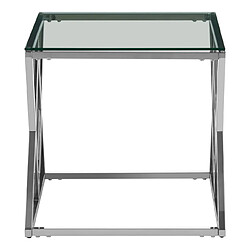 Acheter Vivenla Table d'appoint design en acier inoxydable poli argenté et plateau en verre trempé transparent L. 55 x P. 55 x H. 55 cm collection ROMA