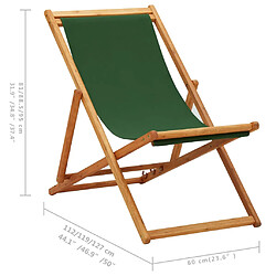 vidaXL Chaise pliable de plage bois d'eucalyptus et tissu vert pas cher