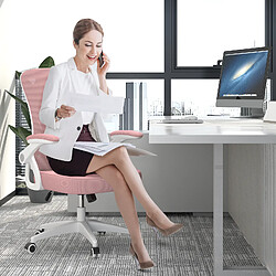 BIGZZIA Chaise de Bureau Ergonomique Siège - Fauteuil avec 2D Accoudoirs - Support lombaire - Réglable en hauteur Rose pas cher