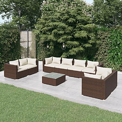 Maison Chic Salon de jardin 9 pcs + coussins - Mobilier/Meubles de jardin - Table et chaises d'extérieur Résine tressée Marron -MN46152