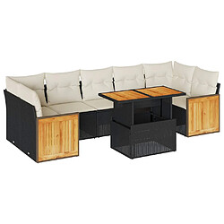 vidaXL Salon de jardin avec coussins 8 pcs noir résine tressée acacia