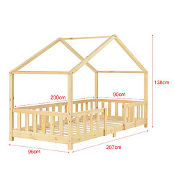 Avis Lit d'enfant Treviolo Forme Maison avec Matelas à Mousse à Froid 200 x 90 cm Bois Naturel [en.casa]