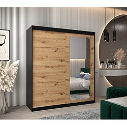 Abiks Meble Armoire PROMO T2 À Portes Coulissantes 200/180/62 2 Portes (Noir/Artisan)