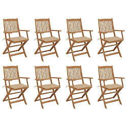 vidaXL Chaises pliables d'extérieur et coussins lot de 8 Bois d'acacia