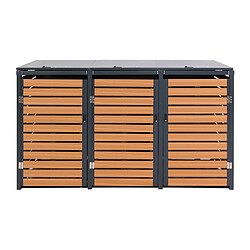 Acheter Decoshop26 Abris poubelles 3 compartiments 119 x 205 x 84 cm wpc métal 109kg aspect teck 04_0008241