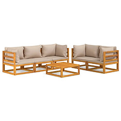 Maison Chic Salon de jardin 6 pcs + coussins - Mobilier/Meubles de jardin - Table et chaises d'extérieur taupe bois massif -MN46010