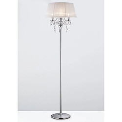 Luminaire Center Lampadaire Olivia avec Abat jour blanc 3 Ampoules chrome poli/cristal