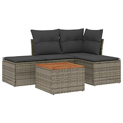 vidaXL Salon de jardin 5 pcs avec coussins gris résine tressée