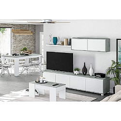 Alter Meuble TV de salon à quatre portes, avec élément mural et étagère, couleur béton et blanc artik, dimensions du meuble TV 200 x 43 x 41 cm Élément mural 105 x 35 x 29 cm Étagère 95 x 3 x 21 cm