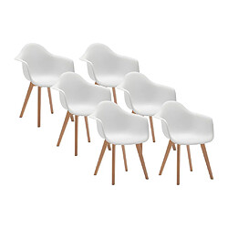 Vente-Unique Lot de 6 chaises avec accoudoirs VIXI - Polypropylène et Hêtre - Blanc