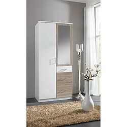 Avis Inside 75 Armoire LAVAL décor blanc et chêne 1 porte miroir 1 porte 3 tiroirs