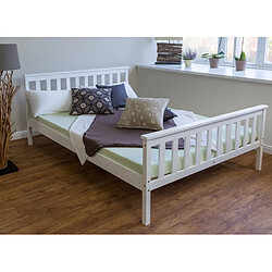 Homestyle4U Lit double en pin massif 140x200 blanc avec sommier