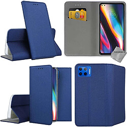 Htdmobiles Housse etui portefeuille avec coque intérieure en silicone pour Motorola Moto G 5G Plus + film ecran - BLEU MAGNET