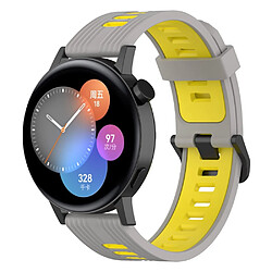 Bracelet en silicone 20mm rayures, bicolore, réglable, gris/jaune pour votre Huawei Watch GT3 42mm/Samsung Galaxy Watch4 40mm/44mm