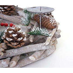 Decoshop26 Couronne de l'Avent ronde table décoration Noël bois Ø 35cm blanc-gris sans bougies 04_0002567