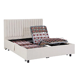 Avis Vente-Unique Lit électrique de relaxation déco tout plots + matelas ressorts ensachés et mémoire de forme - 2 x 80 x 200 cm - Tissu - Beige - ANTALISA de DREAMEA