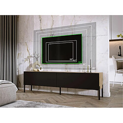 3XELIVING Meuble TV en couleur Chêne wotan / Noir mat avec pieds droits en noir, D: l : 170 cm, H : 52 cm, P : 32 cm pas cher