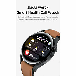 T33S Montre Intelligente Bluetooth Appel Pression Artérielle Surveillance De L'Oxygène Sanguin Smartwatch Cuir Marron