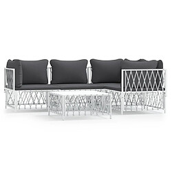 vidaXL Salon de jardin avec coussins 5 pcs blanc acier