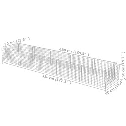 vidaXL Lit surélevé à gabion Acier galvanisé 450x90x50 cm pas cher