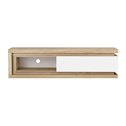 Avis Vente-Unique Meuble TV 1 tiroir et 1 niche avec LEDs en MDF - Naturel et Blanc laqué - FLARANCIA