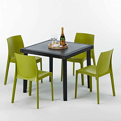 Avis Table Carrée Noire 90x90cm Avec 4 Chaises Colorées Grand Soleil Set Extérieur Bar Café Rome Passion, Couleur: Anis vert