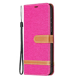 Etui en PU Tissu de jeans de couleurs assorties avec dragonne rose pour votre Samsung Galaxy A22 5G (EU Version)