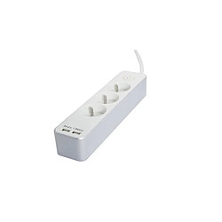 CHACON Bloc multiprise 3 prises 16 A avec 2 ports USB et câble 1,5 m HO5VV-F 3x1,5 mm² blanc et argenté