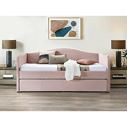 Acheter Vente-Unique Lit banquette gigogne 2 x 90 x 190 cm - Velours - Rose + Matelas - MATHILDE