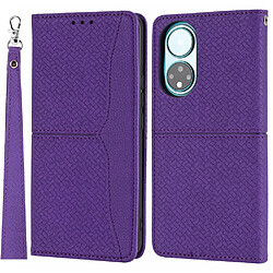 Etui en PU texture tissée légère avec support violet pour votre Honor 50