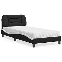 Vidaxl Lit avec matelas noir et blanc 90x200 cm similicuir