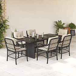 Maison Chic Ensemble à manger d'extérieur 7 pcs avec coussins,Salon de jardin,Mobilier de jardin Noir Résine tressée -GKD680917