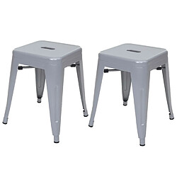 Decoshop26 Lot de 2 tabourets bas design industriel en métal empilables en métal gris 04_0000502 