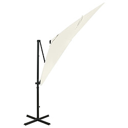 Avis vidaXL Parasol de jardin en porte-à-faux et mât et lumières LED sable