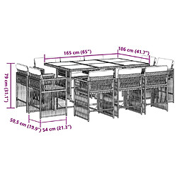 vidaXL Ensemble à manger de jardin et coussins 11 pcs marron rotin pas cher