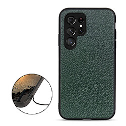 Coque en cuir véritable texture litchi vert pour votre Samsung Galaxy S22 Ultra