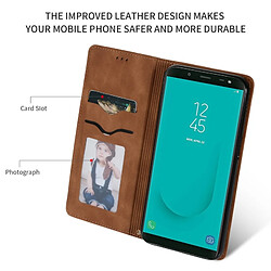 Wewoo Housse Coque Etui en cuir avec rabat horizontal magnétique Business Skin Feel pour Samsung Galaxy J6 Plus 2018 et J6 Prime Marron