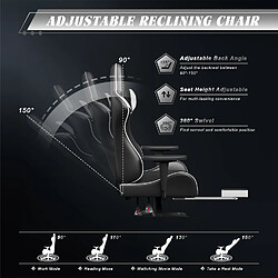 Chaise Gaming - Chaise de jeu ergonomique - Chaise pivotante Rattantree avec repose-pieds - Chaise d'ordinateur avec support lombaire et appui-tête - Chaise de bureau inclinable à 150 degrés - Blanc