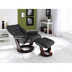 Acheter Inside 75 Fauteuil relax manuel IKER assise confortable en cuir noir piétement bois noyer