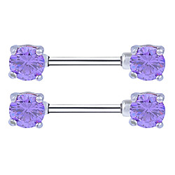 1 paire Zircon Shield Bar Barbell Nipplerings en acier inoxydable 14g violet