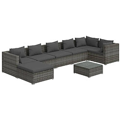 vidaXL Salon de jardin 8 pcs avec coussins Résine tressée Gris